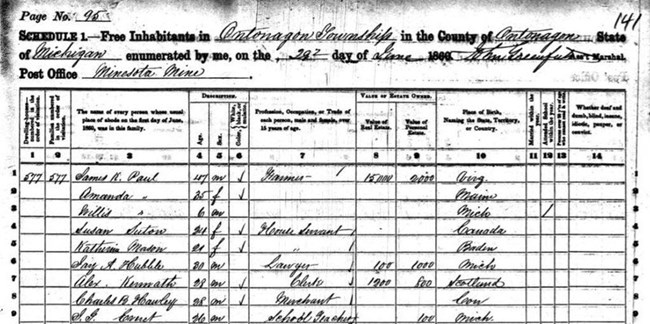 Excerpt from the 1860 U.S. Census that has Jay Hubbell's name on it.