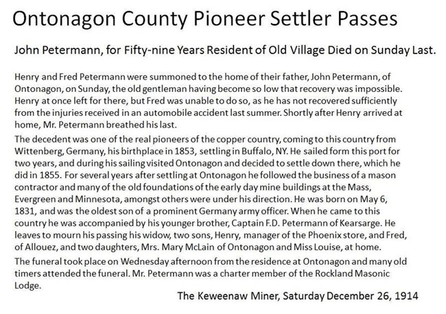 Obituary of John Petermann.
