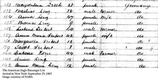Passenger list from the steamer American Eagle.