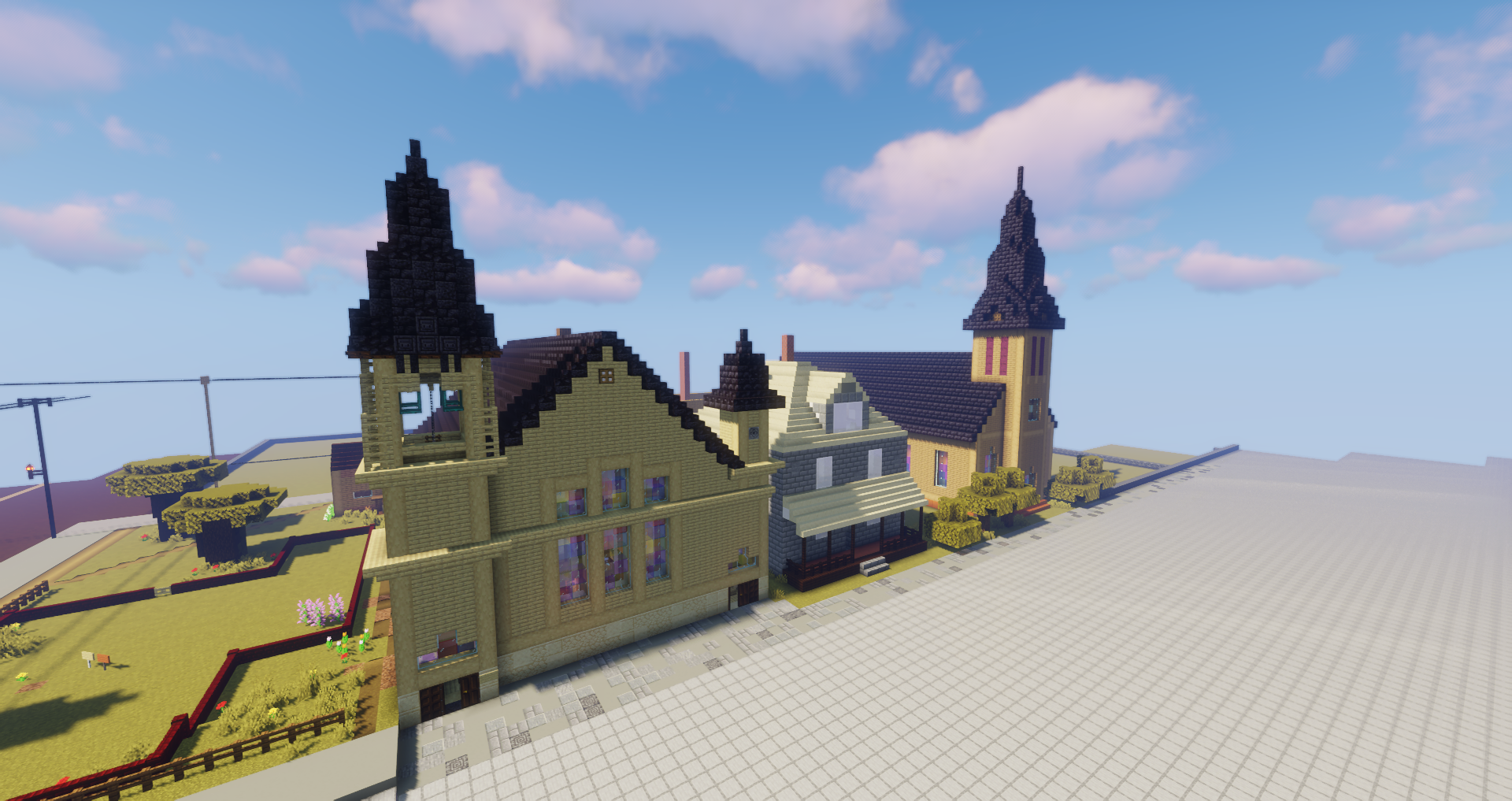 Minecraft recreation of historic churches in downtown Calumet