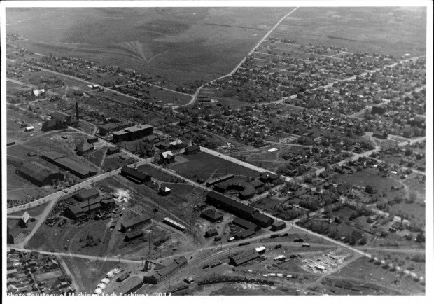 Black and white aerial photograph