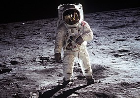 On July 20, astronauts Neil Armstrong and Buzz Aldrin are the first humans to step onto the surface of the Moon.