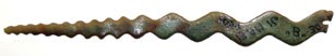 Partial serpent artifact made of Lake Superior copper found at Effigy Mounds National Monument, Iowa.