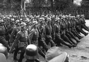 Historic photo: German troops parade through Warsaw, Poland on October 5, 1939.