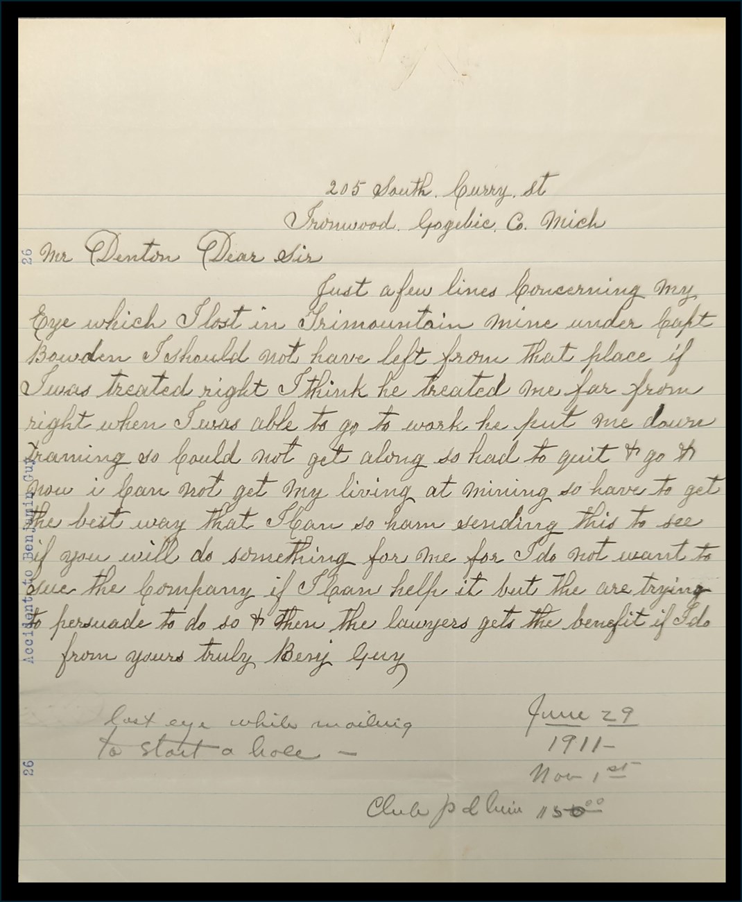 A historic document from the MTU Archives.