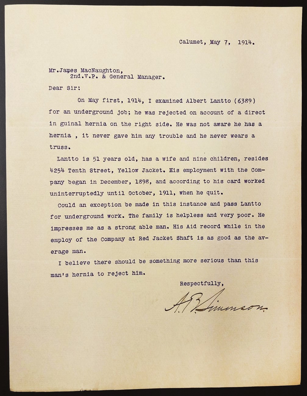 A historic document from the MTU Archives.