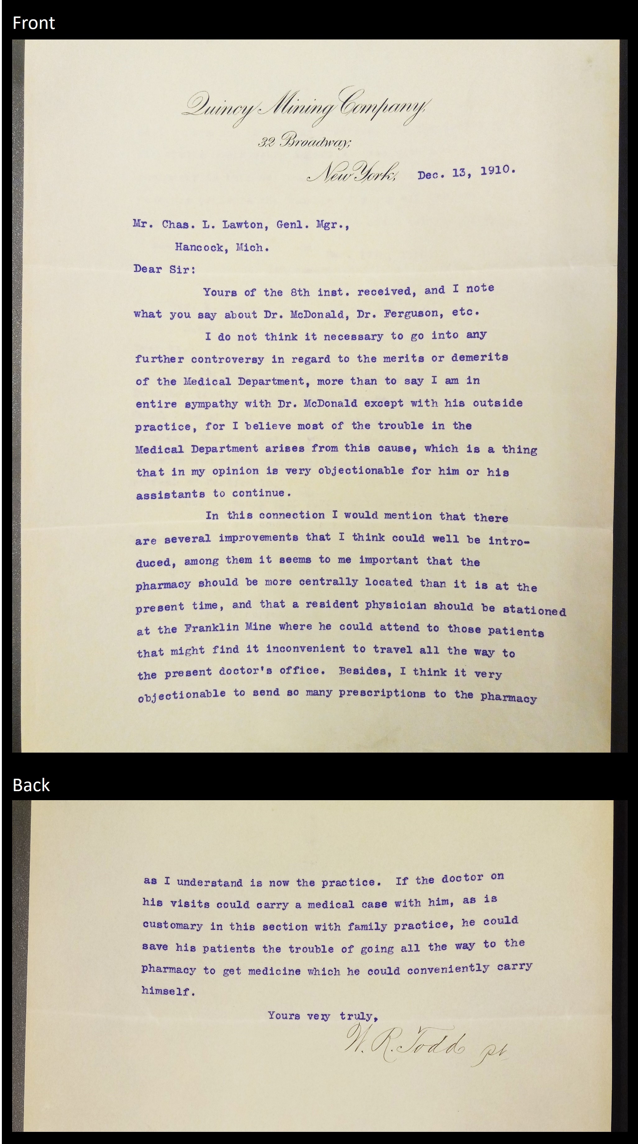 A historic document from the MTU Archives.