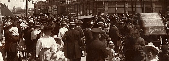 Historic photo: People fill the streets of Red Jacket (Calumet) during the 1909 July 4th celebration. Adolf LaMuth Collection. Photo courtesy Jim LaMuth Historic photo: People fill the streets of Red Jacket (Calumet) during the 1909 July 4th celebration. Adolf LaMuth Collection. Photo courtesy Jim LaMuth