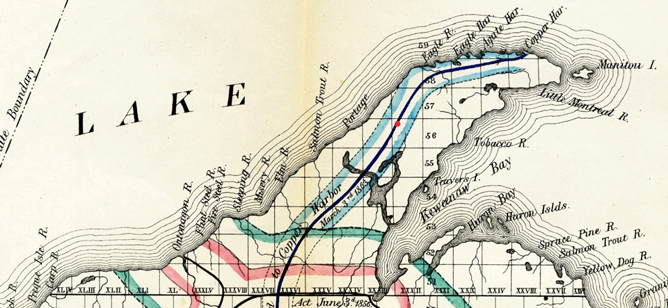 Public survey Map of Michigan 1865, showing location of Jones Halfway House.
