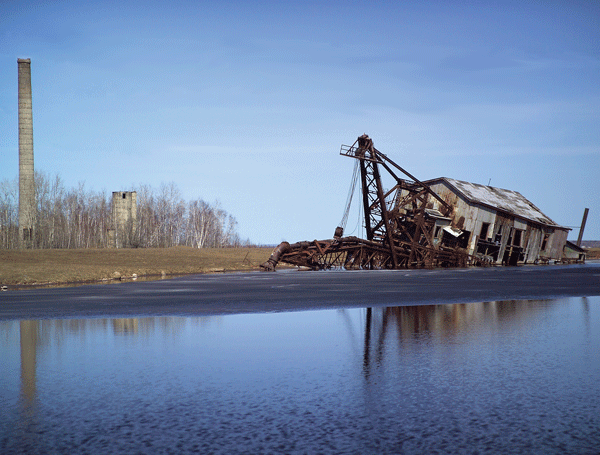 The beached dredge in Torch Lake