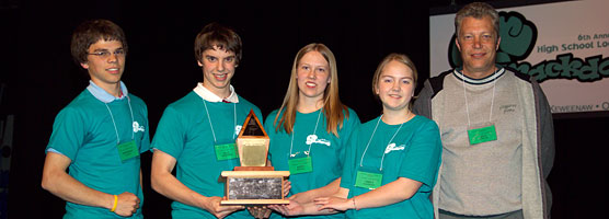 photo: Winners of the 2008 High School Local History Smackdown, the Minds from Jeffers High School, hold their trophy.