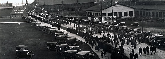 historic photo: Labeled Armistice Day Parade, Red Jacket Road, November 11, 1918.