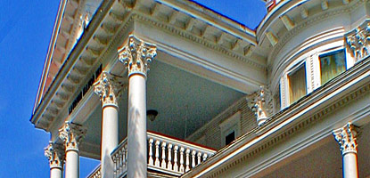 The porch to the Laurium Manor Inn reveals the ornate features of the home built for Thomas Hoatson and his family.