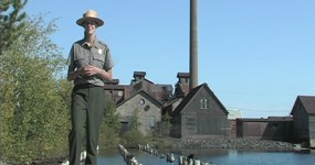 photo: Ranger Kristen Schmitt along Portage Lake near the Quincy Smelter.