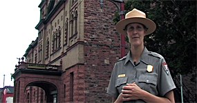 photo: Ranger Kristen stands outside the Calumet Theatre