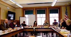 A group of historian scholars gather to discuss themes and topic for the Union Building exhibits