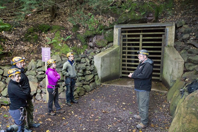 Visitors prepare to enter Adventure Mine