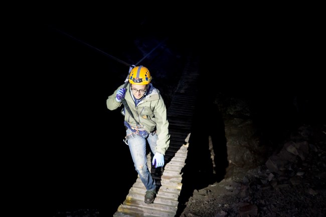 A visitor tours the Adventure Mine.