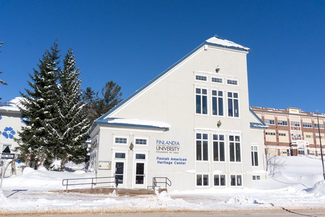 the Finnish American Heritage Center in winter.
