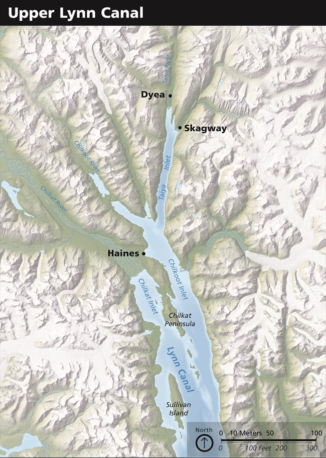 A map of the Upper Lynn Canal region of southeast Alaska.