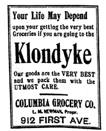Historic newspaper advertisement for Columbia Grocery Co.
