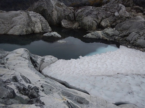 Pool of water in a rocky landscape