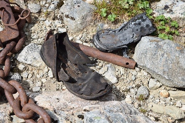 Leather shoes on a rocky surface