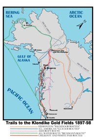 Color map of routes to the Klondike. Color map of routes to the Klondike.