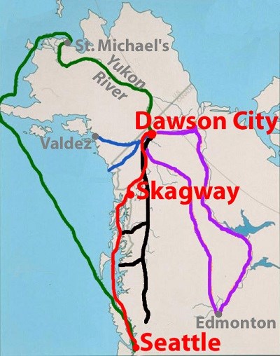 Map of routes to the Klondike
