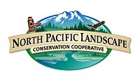 Logo with mountain, totem pole, and eagle and text reading "North Pacific Landscape Conservation Cooperative"