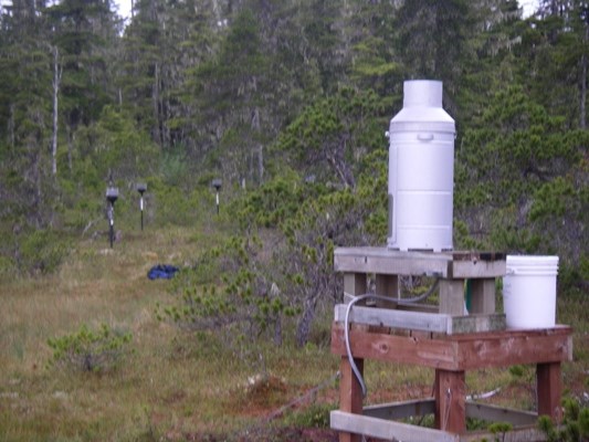 Scientific equipment in an open area among trees