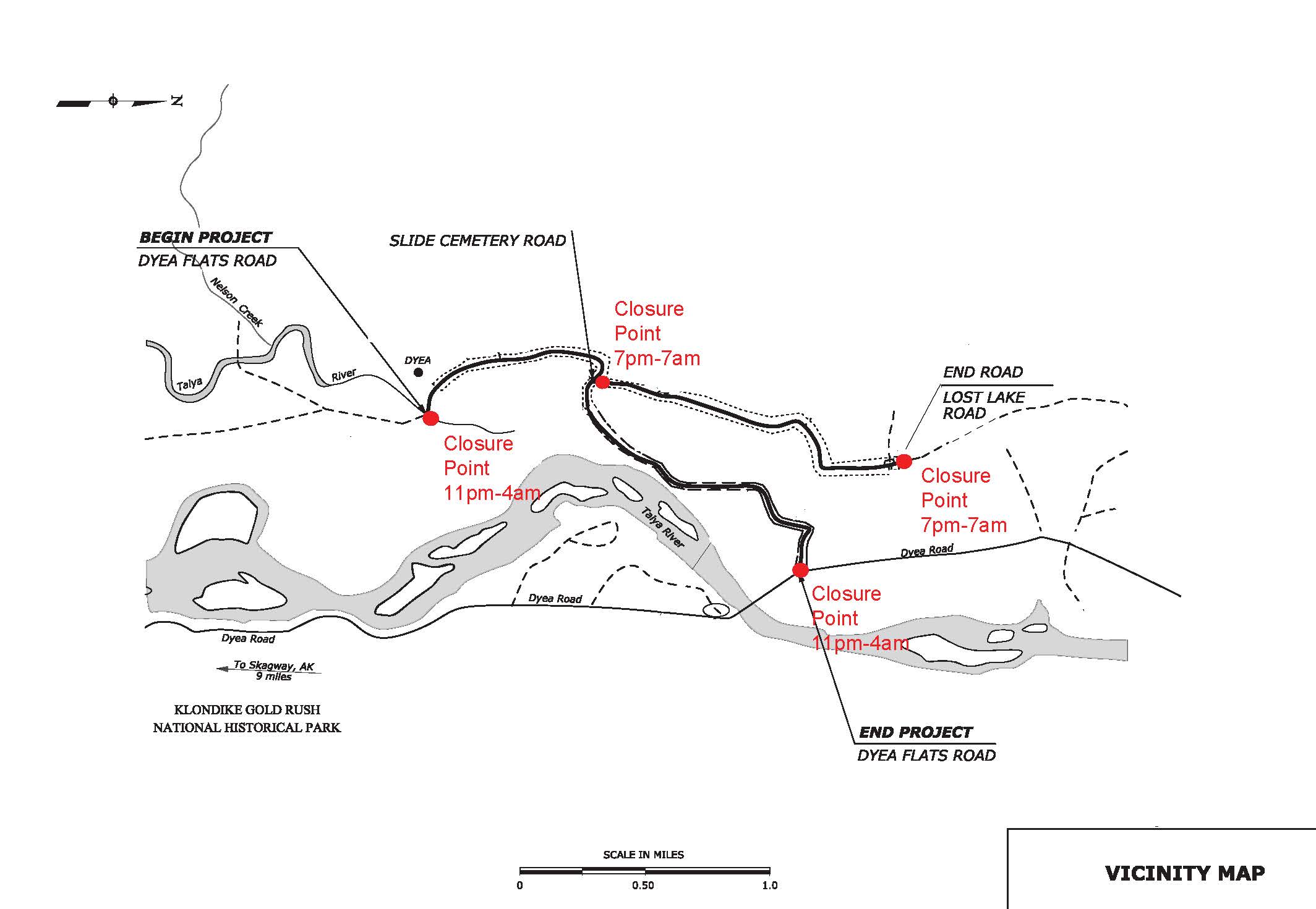 Map of closure points and times for the Slide Cemetery and Lost Lake road effective July 31.