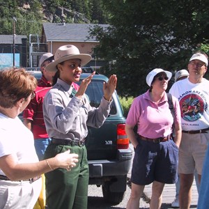 Ranger stands with a group of people outside