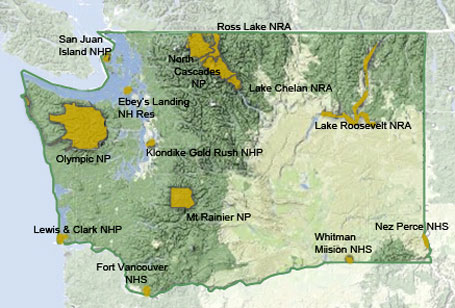 Map of Washington state National Park Units Map of Washington state National Park Units