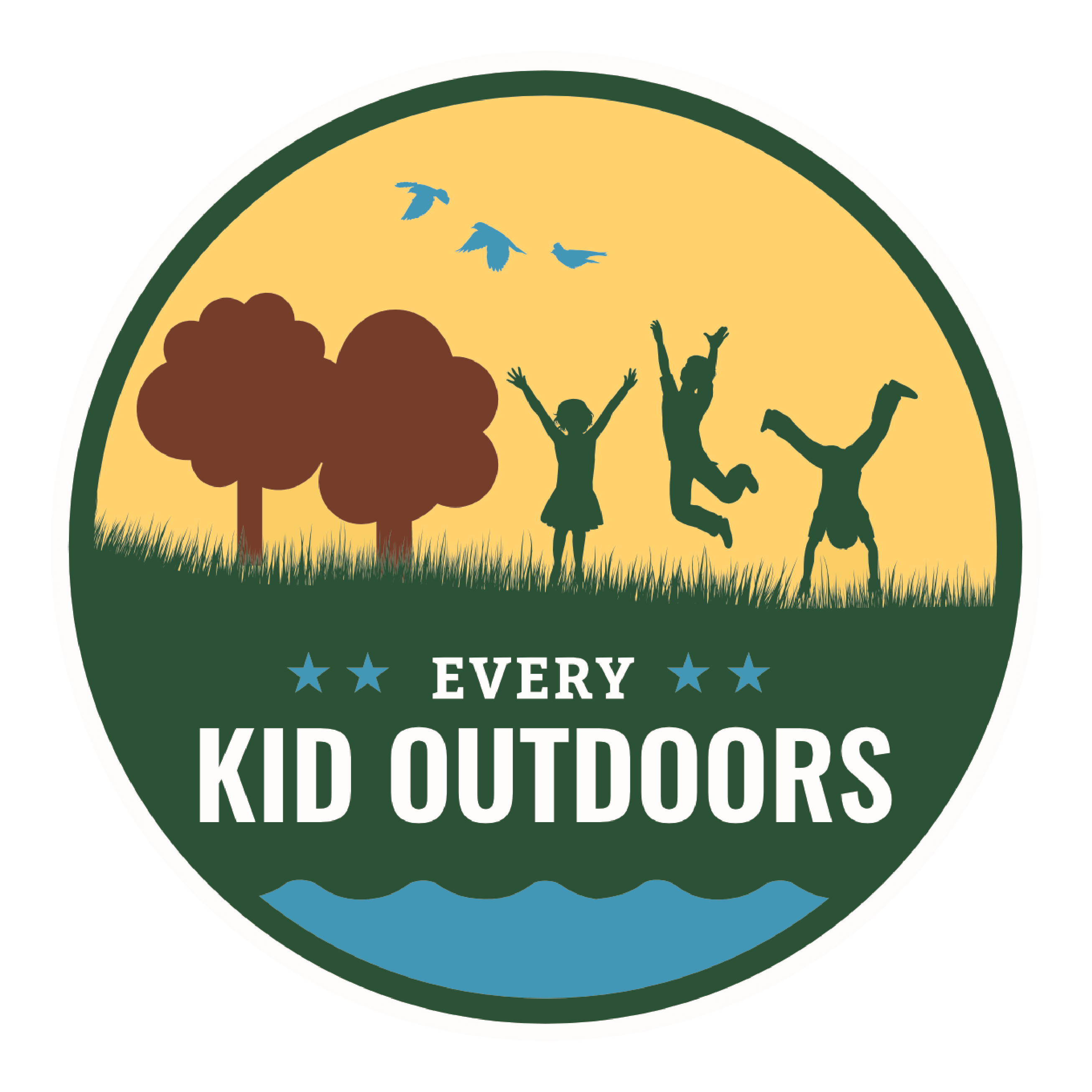 circular logo with children playing near trees and text "Every Kid Outdoors"
