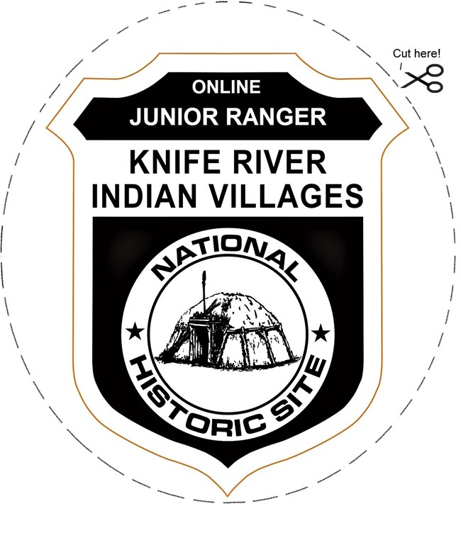 An online Junior Ranger badge for Knife River Indian Villages with an earthlodge symbol in the center
