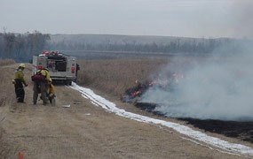 A prescribed fire at Knife River Indian Villages.