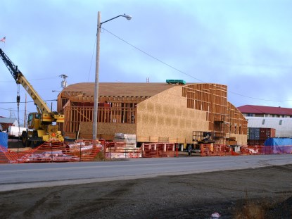 Walls and roof are framed on the new Northwest Arctic Heritage Center.