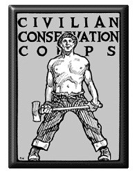 A Civilian Conservation Corps recruitment poster, in which a man holds an ax
