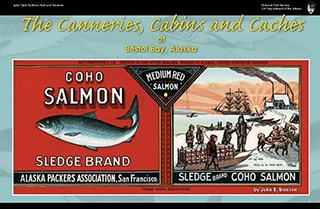 book cover showing depictions of a salmon and people on boats