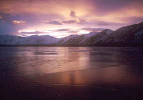 A winter sunrise over Twin Lakes.