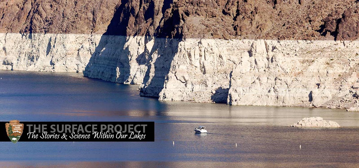 A white ring wraps around the lake that signifies the drought.