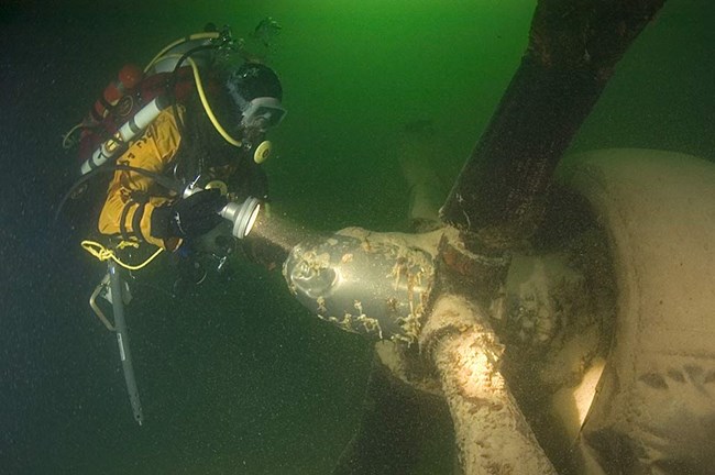 Diver exploring the B-29 Submerged in Lake Mead