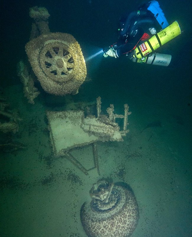 Submerged PBY searched by a diver