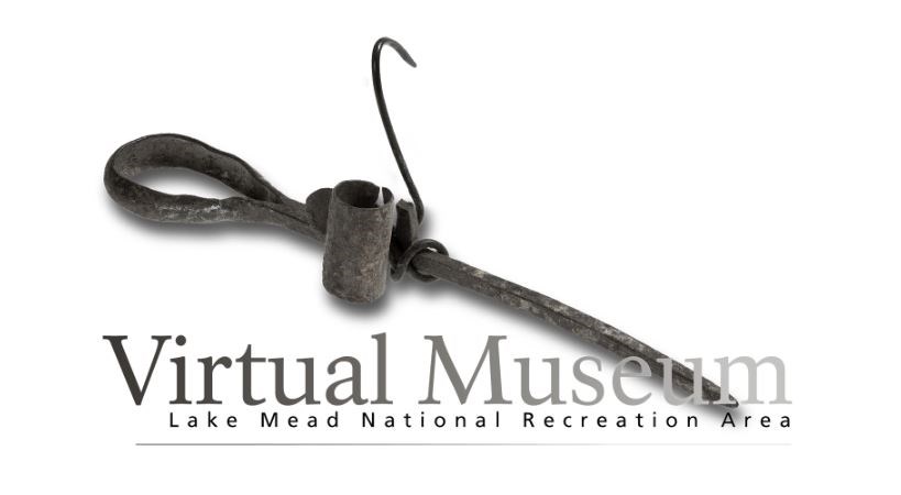 A rusted iron candle holder used by miners introduces the artifacts in Lake Mead's Virtual Museum