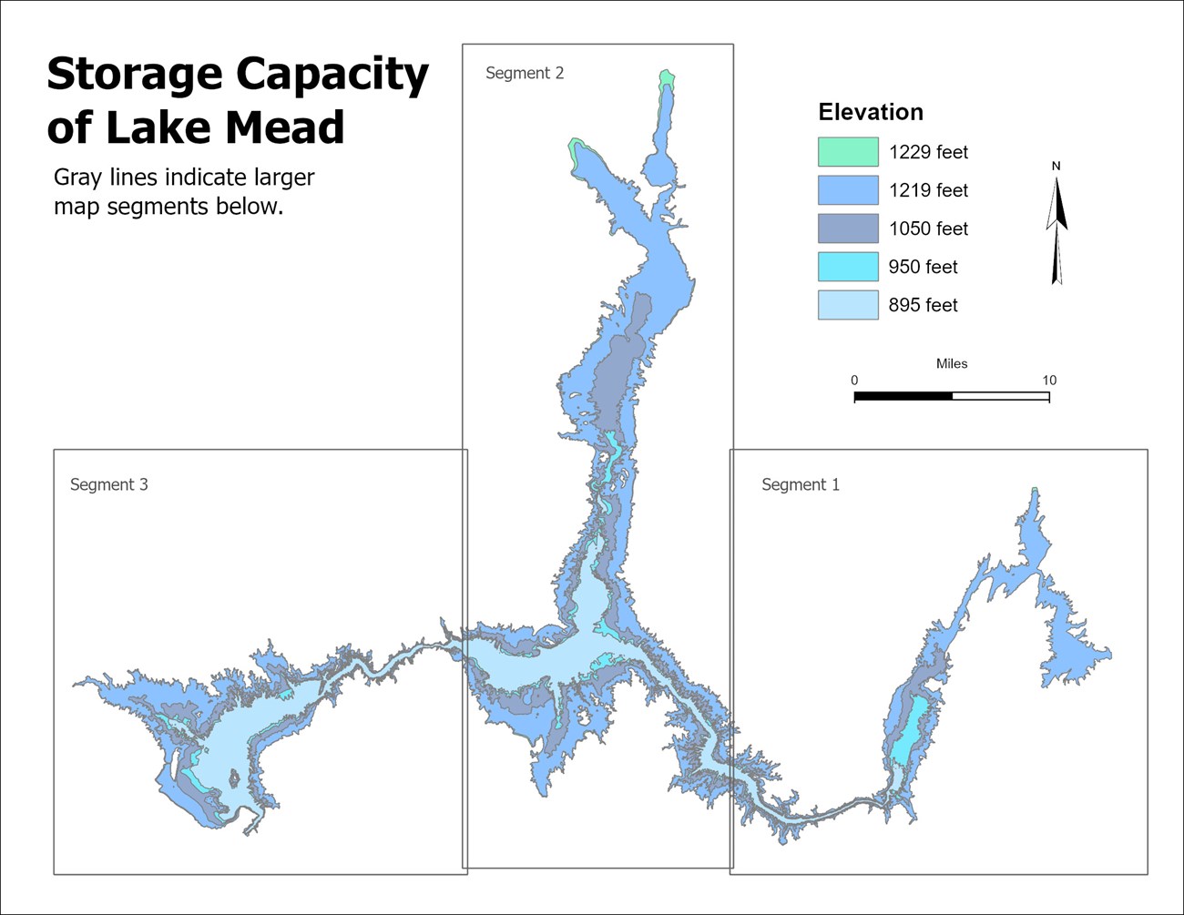 Storage Capacity of Lake Mead Overview elevations from 895 to 1229 feet