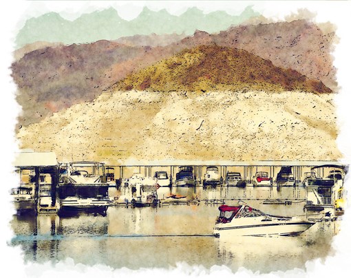 Painting of a marina.