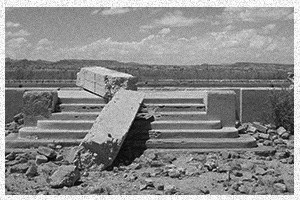 Steps to a ruined home’s foundation exposed as the water receded.