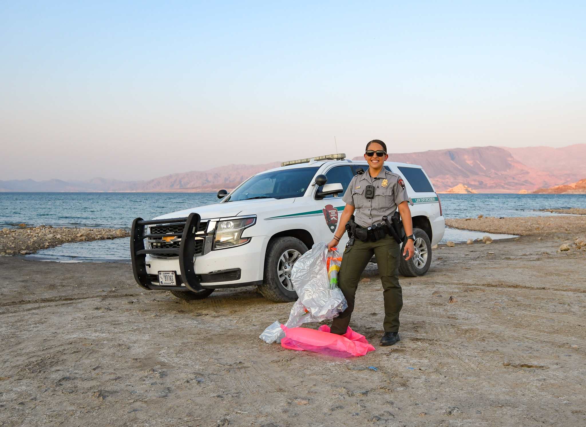 Park Ranger with pool floats