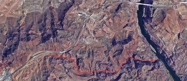 Satelite image map of the trail in Goldstrike Canyon.